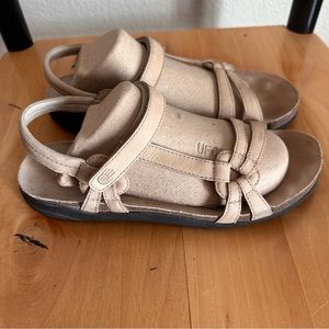 Teva Venture Cork Tan Waterproof Leather Strap Sling Back Hook & Loop Closure